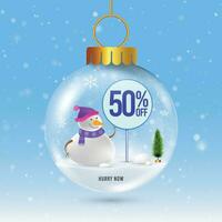 Weihnachten Dekorationen Glas Kugeln transparent Ball. Weihnachten, Winter Verkauf Angebot mit Schneemann vektor