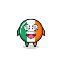 süßer irischer Flaggen-Abzeichen-Charakter mit hypnotisierten Augen vektor