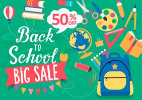 Banner Back To School großer Verkauf, 50% Rabatt. vektor