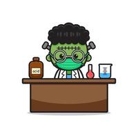 süßer frankenstein macht wissenschaftsexperiment cartoon icon illustration vektor