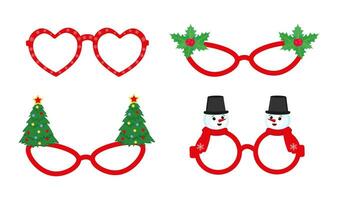 Neu Jahre einstellen Brille mit Weihnachten Baum, Schneemann Karneval Sonnenbrille. Vektor Illustration