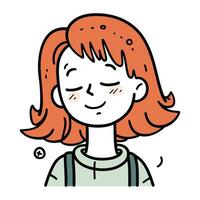illustration av en söt liten rödhårig flicka med stängd ögon. vektor