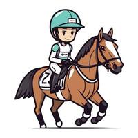 Pferd Jockey Vektor Illustration. Karikatur Sport Reiter.