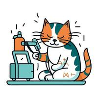 Katze Reinigung Service. Vektor Illustration im Gekritzel Stil auf Weiß Hintergrund.