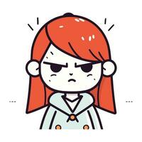 arg liten flicka med röd hår. vektor illustration i tecknad serie stil.