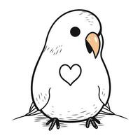söt tecknad serie klotter fågel med hjärta. vektor illustration.