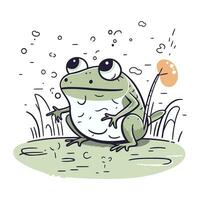 Frosch Sitzung auf Gras. Vektor Illustration von ein Karikatur Frosch.