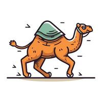 kamel vektor illustration. söt tecknad serie kamel med hatt och scarf.