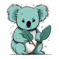 süß Karikatur Koala halten ein Ast von Eukalyptus vektor