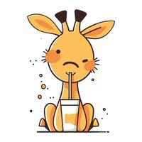 süß Giraffe Trinken Milch. Vektor Illustration im Karikatur Stil.