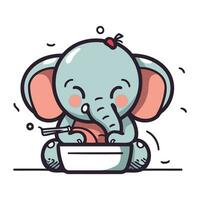 süß Elefant Essen von ein Schüssel. Vektor Illustration im Karikatur Stil.