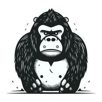 gorilla vektor illustration isolerat på vit bakgrund. svartvit hand dragen stil.