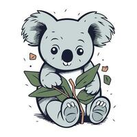 süß Koala mit Eukalyptus Ast. Vektor Illustration.