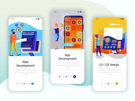 Set von Onboarding-Bildschirmen für die Web- und App-Entwicklung vektor