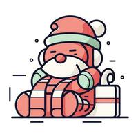 Santa claus mit ein Tasche von Geschenke. Vektor Illustration im Linie Stil.