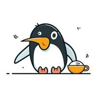 süß Pinguin mit Tasse von Kaffee. Vektor Illustration im Karikatur Stil.