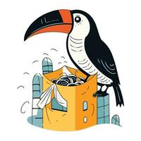 toucan i en låda. vektor illustration i tecknad serie stil.