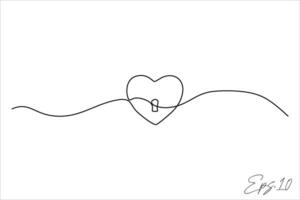 kontinuerlig linje konst teckning av kärlek symbol med nyckelhål vektor