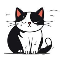 söt svart och vit katt Sammanträde. vektor illustration för din design
