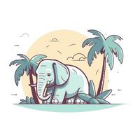 Elefant auf das Strand. Vektor Illustration im ein eben Stil.
