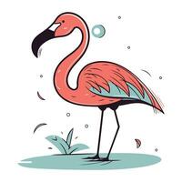 flamingo. hand dragen vektor illustration. isolerat på vit bakgrund.