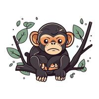 süß Karikatur Affe Sitzung auf ein Baum Ast. Vektor Illustration.