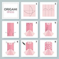 Bluse und Rock Origami planen Lernprogramm ziehen um Modell. Origami zum Kinder. Schritt durch Schritt Wie zu machen ein süß Origami Kleidung. Vektor Illustration.