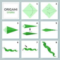 orm origami schema handledning rör på sig modell. origami för ungar. steg förbi steg på vilket sätt till göra en söt origami reptil. vektor illustration.