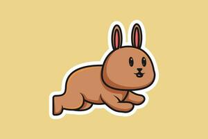 söt bebis kanin Hoppar tecknad serie klistermärke vektor illustration. djur- natur ikon begrepp. rolig hårig vit harar, påsk kaniner Hoppar klistermärke vektor design med skugga.