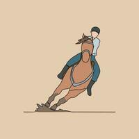 einer kontinuierlich Linie Zeichnung von Menschen Reiten das Pferd. ein Jockey ist jemand Wer Fahrten ein Pferd im ein Wettrennen. Reiten das Pferd im einfach linear Stil Vektor Illustration. geeignet Design zum Ihre Anlage.
