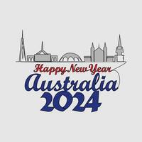 ett kontinuerlig linje teckning av Lycklig ny år i Australien. Lycklig ny år design med Australien horisont i enkel linjär stil vektor illustration.lämplig design för hälsning kort, affisch och baner