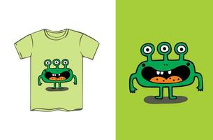 Kinder- Kleidung Design, Gekritzel Kunst Charakter, 3-äugig Grün Frosch Monster- vektor