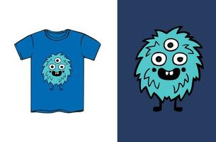 Kinder- Kleidung Design, Gekritzel Kunst Monster- Charakter mit Himmel Blau Pelz vektor