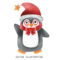 festlig jul pingvin i vattenfärg vektor