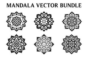 schwarz und Weiß Vektor Blumen- Mandala Kunst Design Satz, Jahrgang Kreis Mandala Kunst Vektor Illustration bündeln, einfach und minimal schön Mandala Symbol