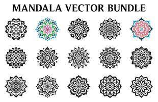 svart och vit vektor blommig mandala konst design uppsättning, årgång cirkel mandala konst vektor illustration bunt, enkel och minimal skön mandala ikon