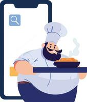 Hand gezeichnet Koch Charakter Lehren Kochen im das Konzept von Lehren online Kochen im eben Stil vektor