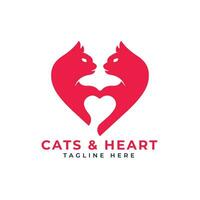 katter och hjärtan logotyp design begrepp för sällskapsdjur service vektor