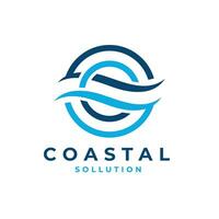 Küsten Lösung Logo Design Konzept Wasser Ozean Brief cs vektor