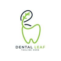 dental blad logotyp design kreativ aning tänder och blad för eco dental vektor