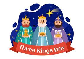 glücklich drei Könige Tag Vektor Illustration zu Vertrauen auf das Gottheit von Jesus seit seine Kommen zu das Welt im Offenbarung Christian Festival Hintergrund
