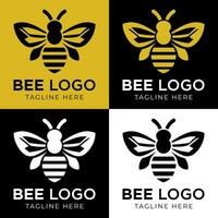 honung bi logotyp design mall med vektor illustration. flygande honung bi ikon symbol i linje, platt, och Färg stil. vektor illustration