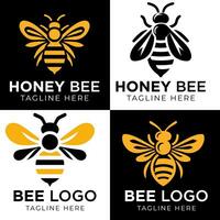 honung bi logotyp design mall med vektor illustration. flygande honung bi ikon symbol i linje, platt, och Färg stil. vektor illustration