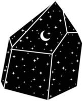 illustration av svart himmelsk kristall sten med måne och stjärnor vektor