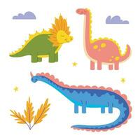 tecknad serie Färg tecken söt dinosaurus ikoner uppsättning. vektor