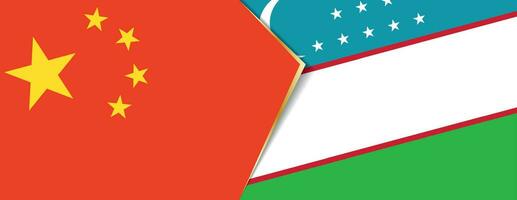 Kina och uzbekistan flaggor, två vektor flaggor.