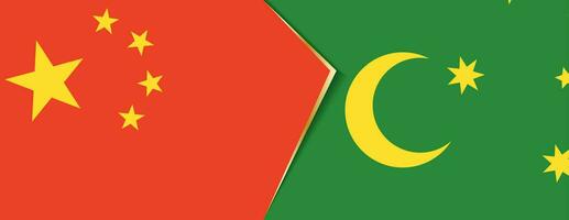 Kina och cocos öar flaggor, två vektor flaggor.