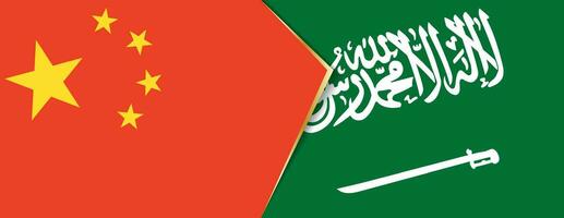 Kina och saudi arabien flaggor, två vektor flaggor.