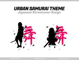 städtisch Samurai. Samurai Vektor Silhouette zum Design T-Shirt Konzept. japanisch Strassenmode T-Shirt Design. Silhouette zum japanisch Thema. Samurai Strassenmode T-Shirt. Cyberpunk Thema Samurai.