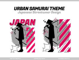 urban samuraj. samuraj vektor silhuett för design t-shirt begrepp. japansk streetwear t-shirt design. silhuett för japansk tema. samuraj streetwear t-shirt. cyberpunk tema samuraj.